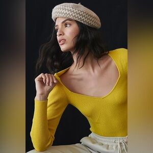 Anthropologie Mustard Ribbed Knit Top